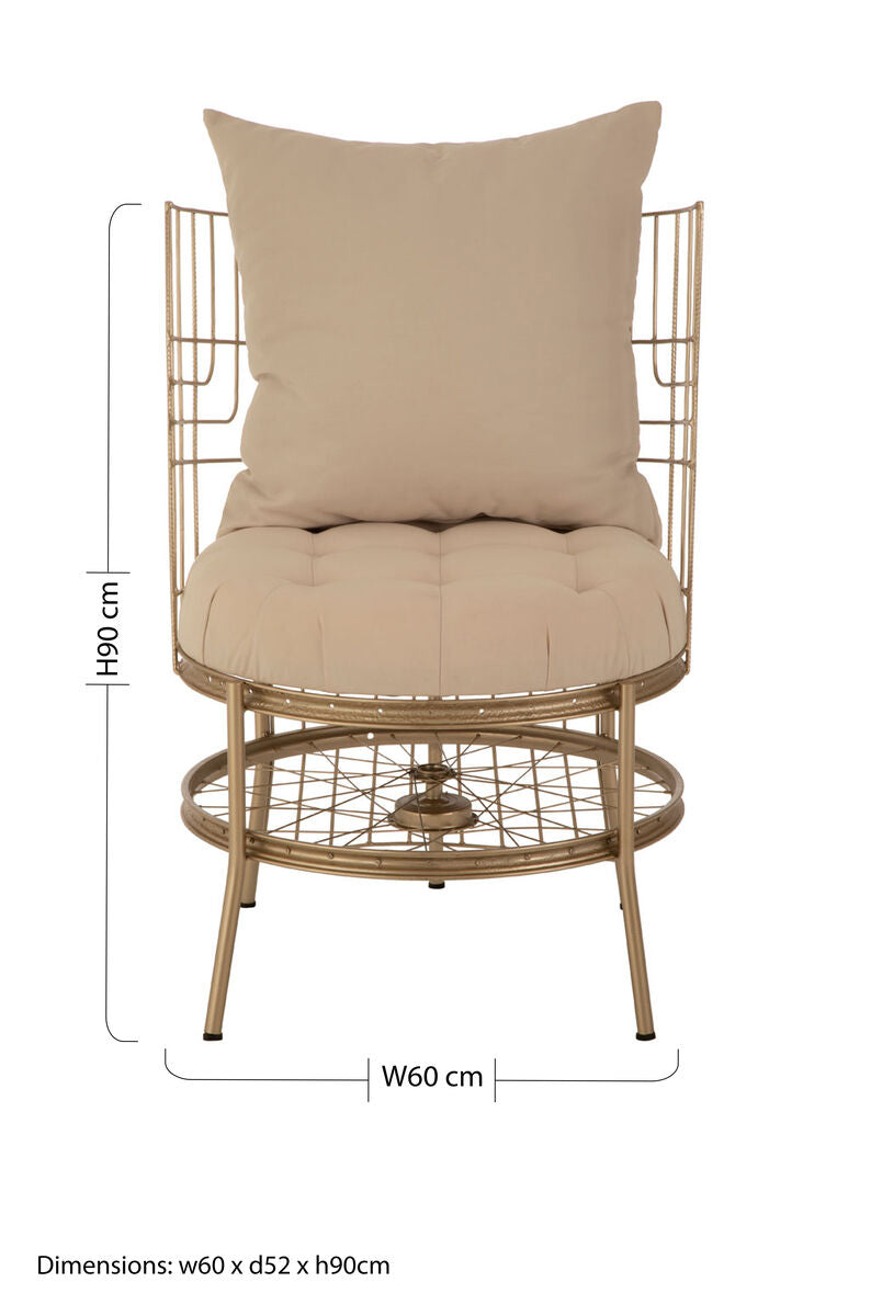 Orsina Mantis Accent Chair | Champagne Gold Iron Wheel Design