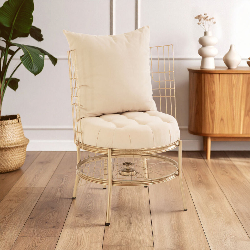 Orsina Mantis Accent Chair | Champagne Gold Iron Wheel Design