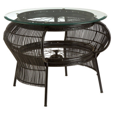 Orsina Mantis Round Glass Coffee Table | Black Bamboo & Iron Frame