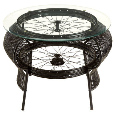 Orsina Mantis Round Glass Coffee Table | Black Bamboo & Iron Frame
