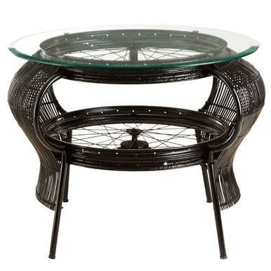 Orsina Mantis Round Glass Coffee Table | Black Bamboo & Iron Frame