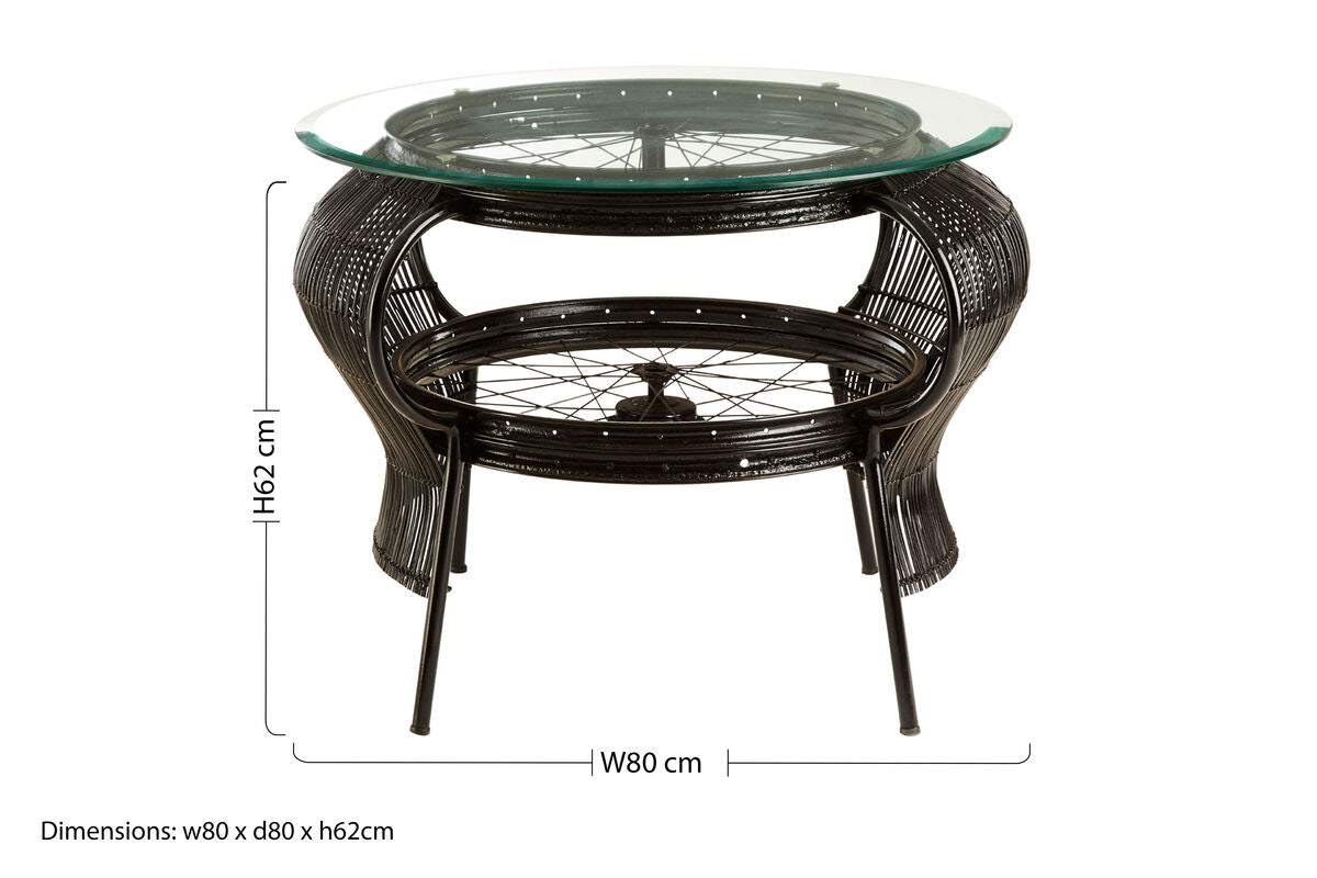 Orsina Mantis Round Glass Coffee Table | Black Bamboo & Iron Frame