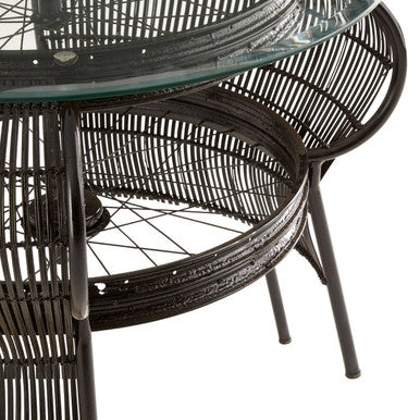 Orsina Mantis Round Glass Coffee Table | Black Bamboo & Iron Frame