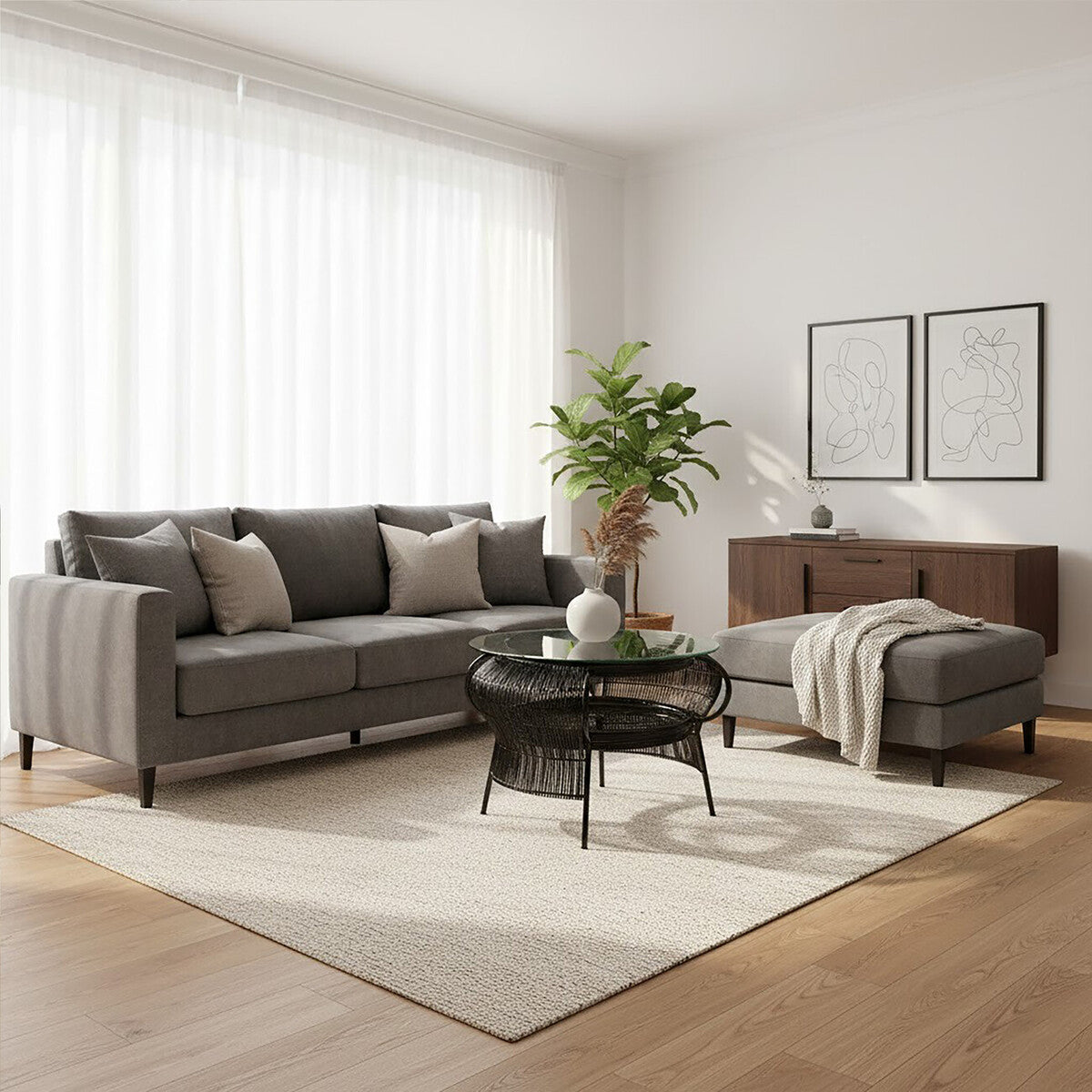 Orsina Mantis Round Glass Coffee Table | Black Bamboo & Iron Frame