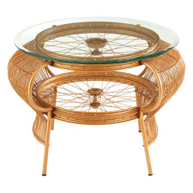 Orsina Mantis Round Glass Coffee Table – Gold Bamboo & Iron Frame