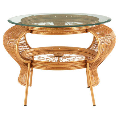 Orsina Mantis Round Glass Coffee Table – Gold Bamboo & Iron Frame