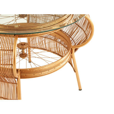 Orsina Mantis Round Glass Coffee Table – Gold Bamboo & Iron Frame