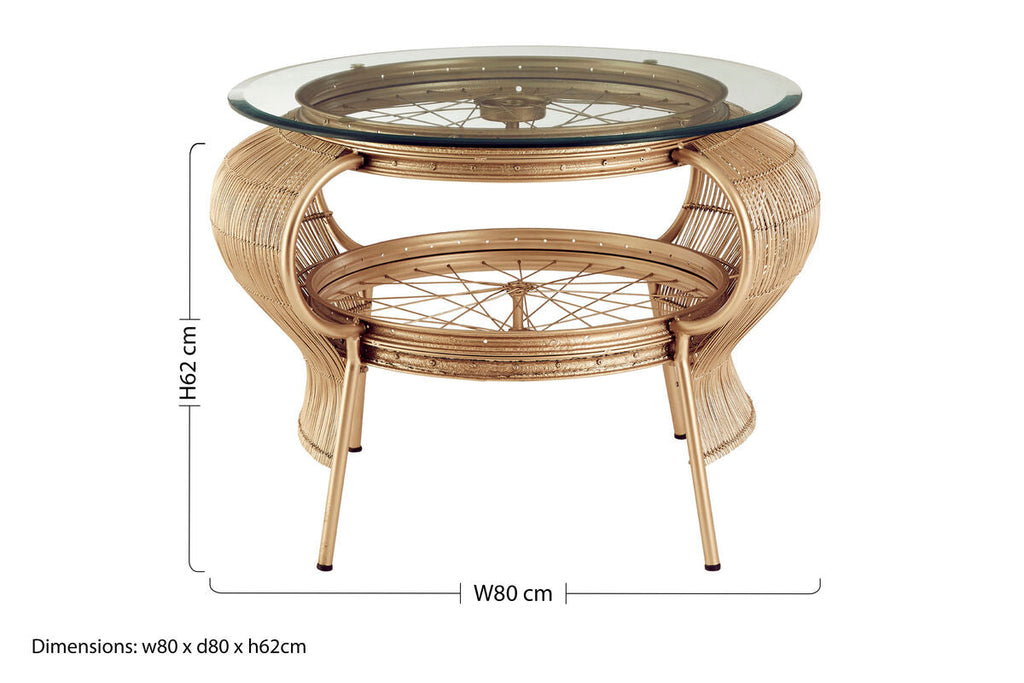 Orsina Mantis Round Glass Side Table – Champagne Gold Bamboo & Iron