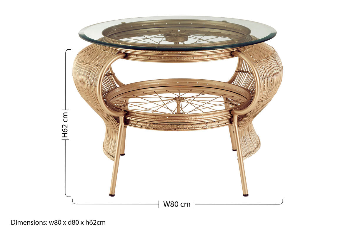 Orsina Mantis Round Glass Side Table – Champagne Gold Bamboo & Iron