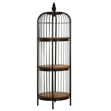 Orsina Mantis 3-Tier Black Birdcage Shelf Unit | Iron & Wood Display