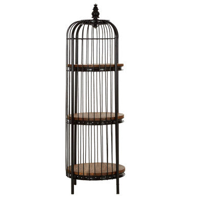 Orsina Mantis 3-Tier Black Birdcage Shelf Unit | Iron & Wood Display