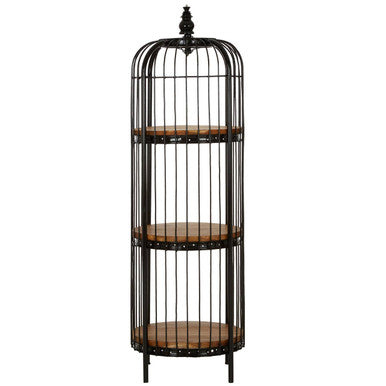 Orsina Mantis 3-Tier Black Birdcage Shelf Unit | Iron & Wood Display