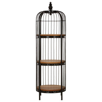 Orsina Mantis 3-Tier Black Birdcage Shelf Unit | Iron & Wood Display
