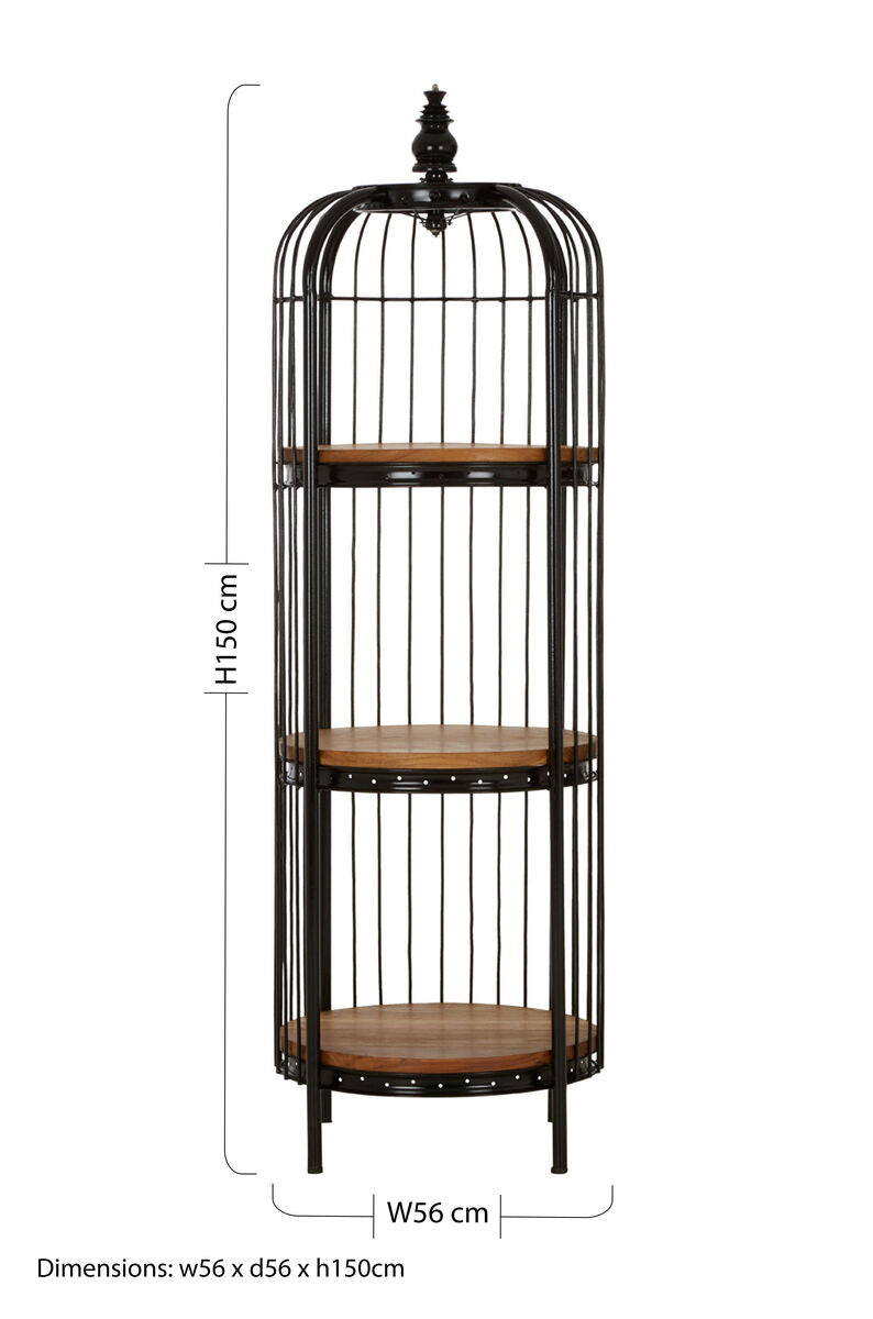 Orsina Mantis 3-Tier Black Birdcage Shelf Unit | Iron & Wood Display
