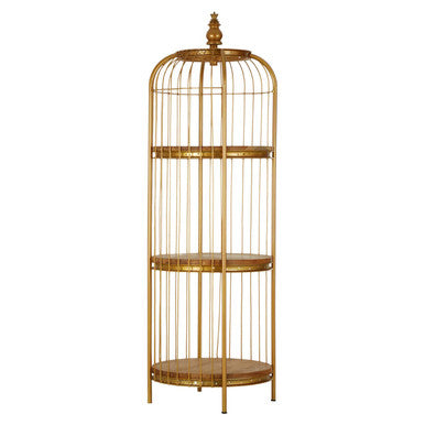 Orsina Mantis Medium Birdcage Shelf Unit | Gold Finish & Wood
