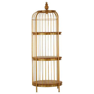 Orsina Mantis Medium Birdcage Shelf Unit | Gold Finish & Wood