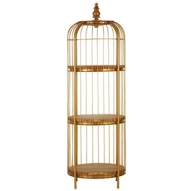 Orsina Mantis Medium Birdcage Shelf Unit | Gold Finish & Wood