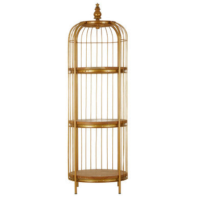 Orsina Mantis Medium Birdcage Shelf Unit | Gold Finish & Wood