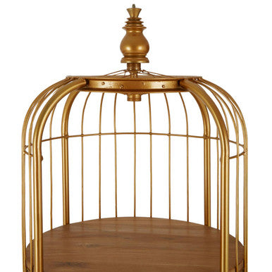 Orsina Mantis Medium Birdcage Shelf Unit | Gold Finish & Wood
