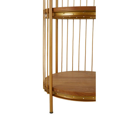 Orsina Mantis Medium Birdcage Shelf Unit | Gold Finish & Wood