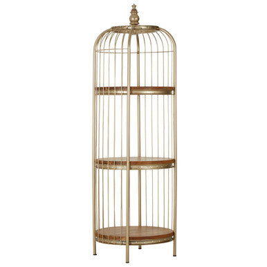 Orsina Mantis 3-Tier Birdcage Shelf Unit | Champagne Gold & Wood