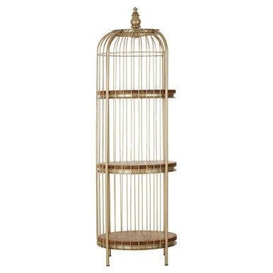 Orsina Mantis 3-Tier Birdcage Shelf Unit | Champagne Gold & Wood