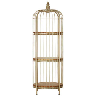 Orsina Mantis 3-Tier Birdcage Shelf Unit | Champagne Gold & Wood