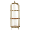 Orsina Mantis 3-Tier Birdcage Shelf Unit | Champagne Gold & Wood