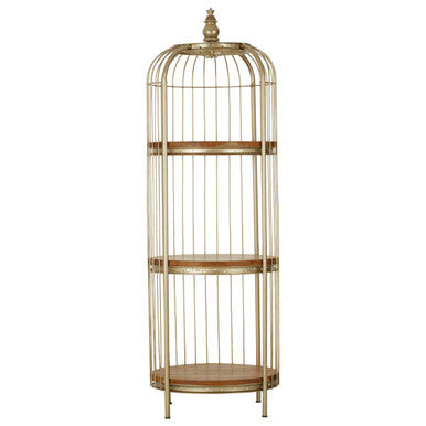 Orsina Mantis 3-Tier Birdcage Shelf Unit | Champagne Gold & Wood