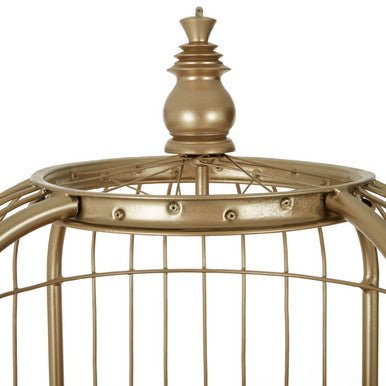 Orsina Mantis 3-Tier Birdcage Shelf Unit | Champagne Gold & Wood