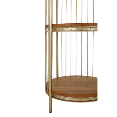 Orsina Mantis 3-Tier Birdcage Shelf Unit | Champagne Gold & Wood