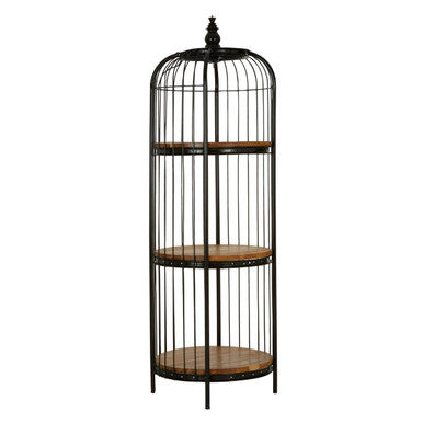 Orsina Mantis Birdcage Shelf Unit – Small Black Iron & Wood Display