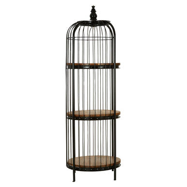 Orsina Mantis Birdcage Shelf Unit – Small Black Iron & Wood Display