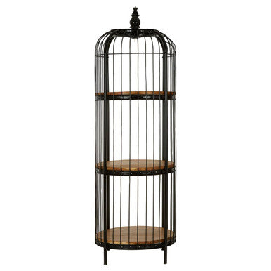 Orsina Mantis Birdcage Shelf Unit – Small Black Iron & Wood Display