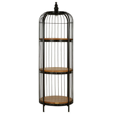 Orsina Mantis Birdcage Shelf Unit – Small Black Iron & Wood Display