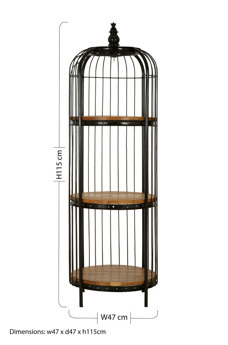 Orsina Mantis Birdcage Shelf Unit – Small Black Iron & Wood Display