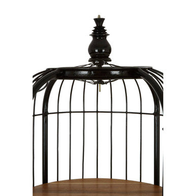 Orsina Mantis Birdcage Shelf Unit – Small Black Iron & Wood Display