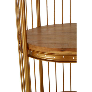 Orsina Gold Birdcage Shelf Unit – 3-Tier Teak Wood Display Stand