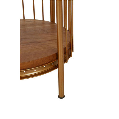 Orsina Gold Birdcage Shelf Unit – 3-Tier Teak Wood Display Stand