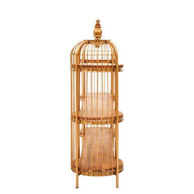 Orsina Mantis Gold Birdcage Shelf Unit – Long Wood & Iron Display