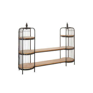 Orsina Mantis Birdcage Shelf Unit | Black Iron & Natural Wood