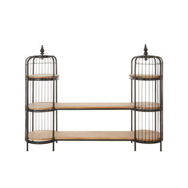 Orsina Mantis Birdcage Shelf Unit | Black Iron & Natural Wood