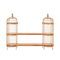 Orsina Mantis Birdcage Shelf Unit – Champagne Gold & Natural Timber
