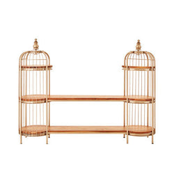 Orsina Mantis Birdcage Shelf Unit – Champagne Gold & Natural Timber
