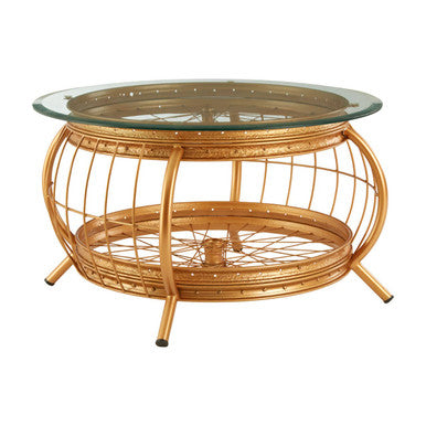 Orsina Mantis Round Glass Coffee Table – Gold Iron Spoke Frame