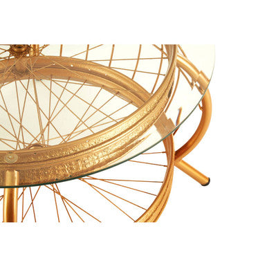 Orsina Mantis Round Glass Coffee Table – Gold Iron Spoke Frame