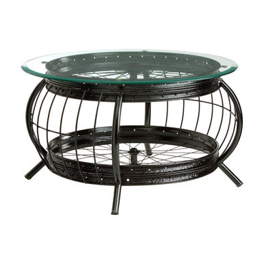 Orsina Mantis Round Glass Coffee Table | Black Iron Base & Frame