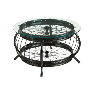 Orsina Mantis Round Glass Coffee Table | Black Iron Base & Frame