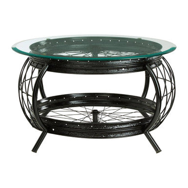 Orsina Mantis Round Glass Coffee Table | Black Iron Base & Frame