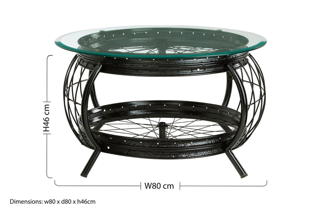Orsina Mantis Round Glass Coffee Table | Black Iron Base & Frame